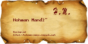Hohman Manó névjegykártya